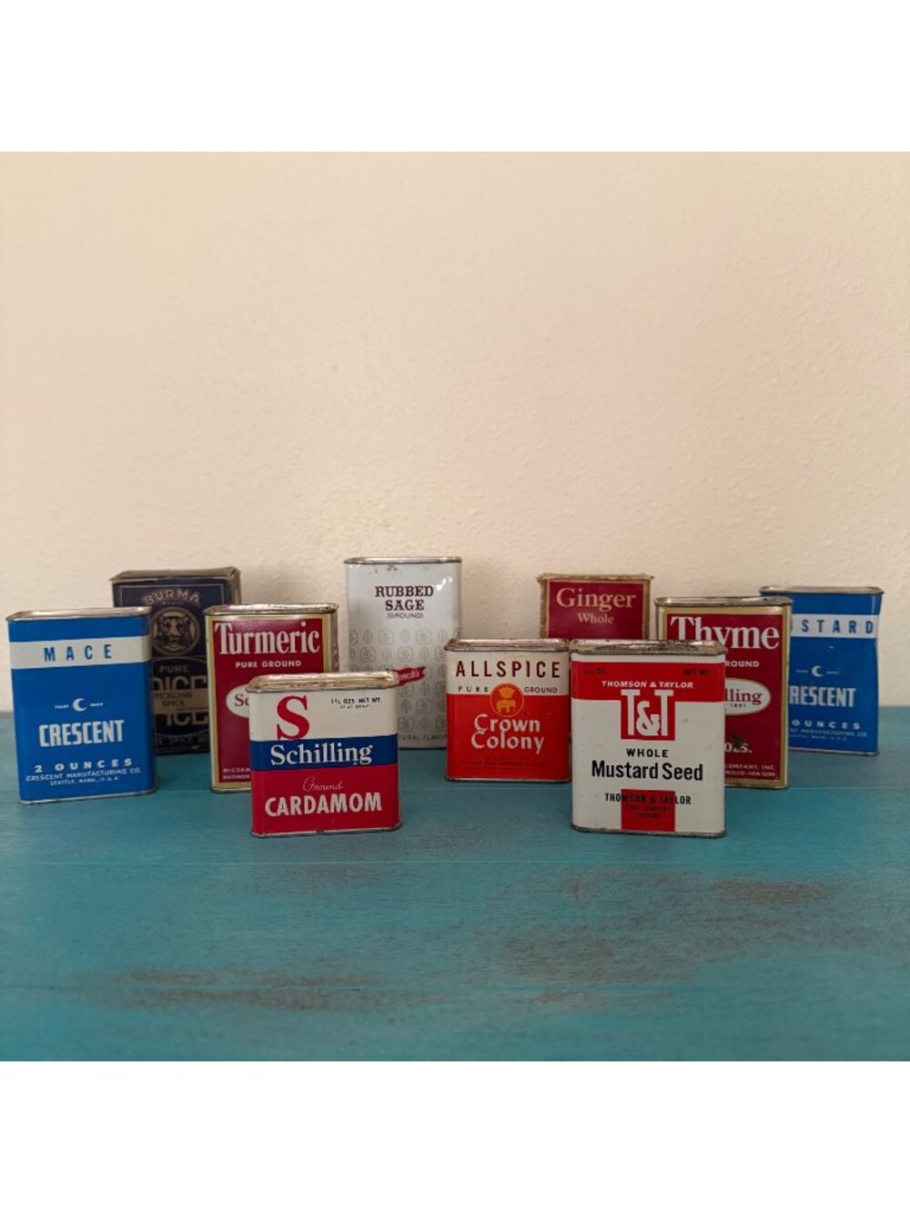 Vintage Spice Tin Collection - Crescent Mace Schilling Cardamom Ginger & More